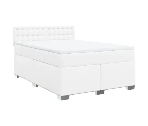 Atsperu Gulta Ar Matraci, Balta, 140X200 Cm, Mākslīgā Āda Vidaxl