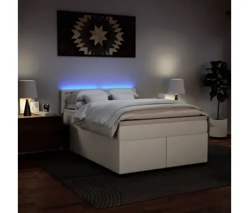 Atsperu Gulta Ar Matraci, Balta, 140X200 Cm, Mākslīgā Āda Vidaxl