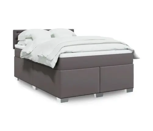 Atsperu Gulta Ar Matraci, Pelēka, 160X200 Cm, Mākslīgā Āda Vidaxl