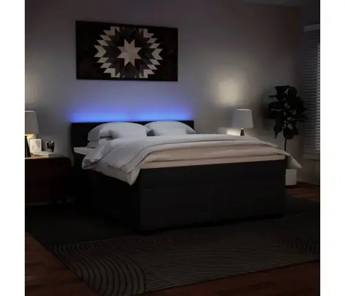 Kontinentaalvoodi Madratsiga, Must, 180X200 cm Kunstnahk