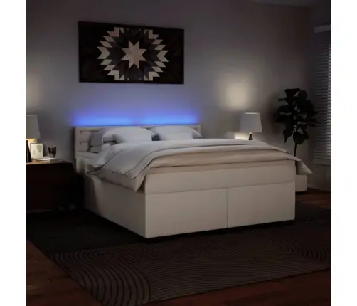 Atsperu Gulta Ar Matraci, Balta, 180X200 Cm, Mākslīgā Āda Vidaxl