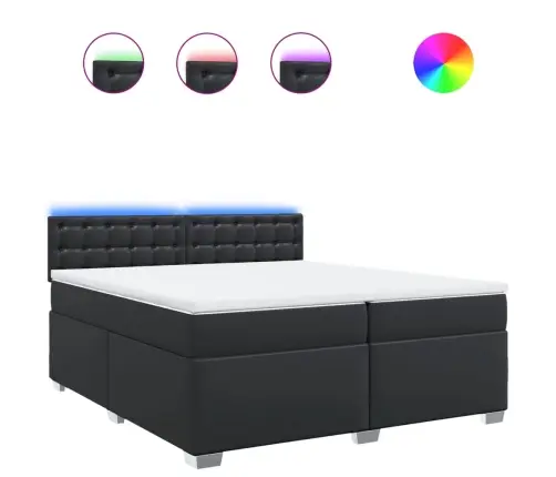 Kontinentaalvoodi Madratsiga, Must, 200X200 cm Kunstnahk