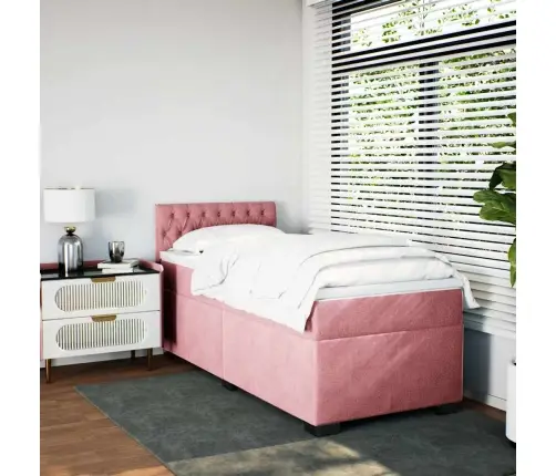 Atsperu Gulta Ar Matraci, Rozā Samts, 80X200 Cm Vidaxl