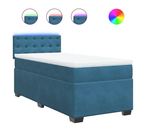 Lova Su Spyruoklėmis Ir Čiužiniu, Mėlyna, 80X200cm Aksomas