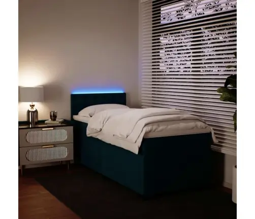 Lova Su Spyruoklėmis Ir Čiužiniu, Mėlyna, 80X200cm Aksomas