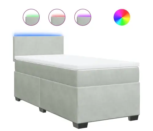 Atsperu Gulta Ar Matraci, Gaiši Pelēka Samts, 90X190 Cm Vidaxl