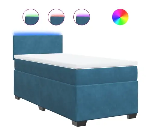 Atsperu Gulta Ar Matraci, Zils Samts, 90X190 Cm Vidaxl