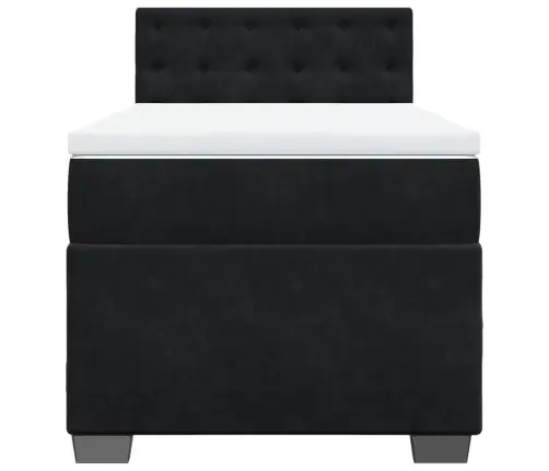 Lova Su Spyruoklėmis Ir Čiužiniu, Juoda, 90X190 cm Aksomas