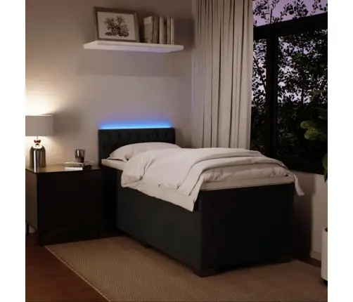 Lova Su Spyruoklėmis Ir Čiužiniu, Juoda, 90X190 cm Aksomas