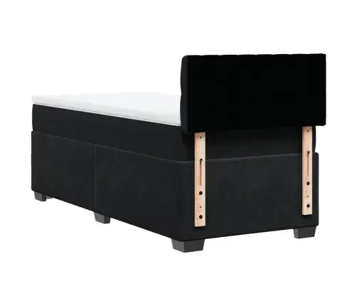 Lova Su Spyruoklėmis Ir Čiužiniu, Juoda, 90X190 cm Aksomas