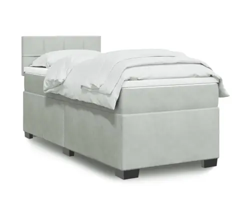 Atsperu Gulta Ar Matraci, Gaiši Pelēka Samts, 90X190 Cm Vidaxl