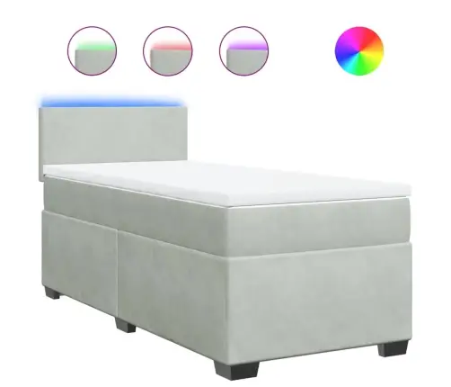 Lova Su Spyruoklėmis Ir Čiužiniu, Pilka, 90X200 cm Aksomas