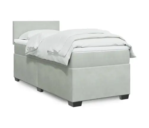 Lova Su Spyruoklėmis Ir Čiužiniu, Pilka, 90X200 cm Aksomas