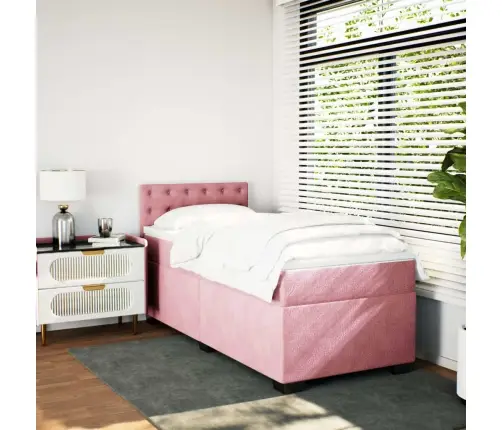 Lova Su Spyruoklėmis Ir Čiužiniu, Rožinė, 90X200 cm Aksomas