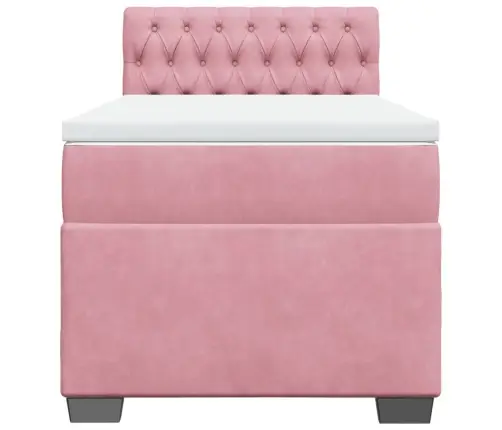 Atsperu Gulta Ar Matraci, Rozā Samts, 90X200 Cm Vidaxl