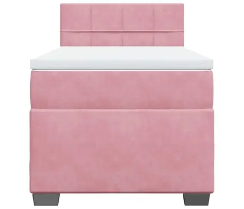 Lova Su Spyruoklėmis Ir Čiužiniu, Rožinė, 90X200 cm Aksomas