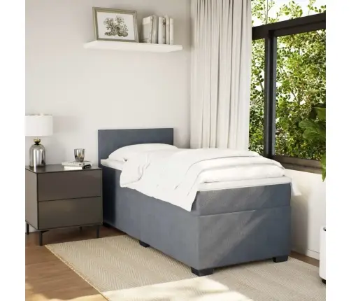 Atsperu Gulta Ar Matraci, Tumši Pelēka Samts, 100X200 Cm Vidaxl