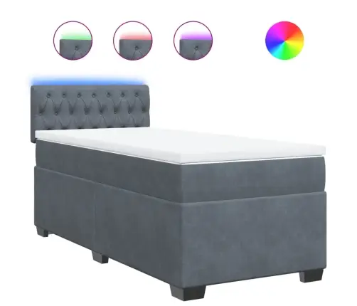 Atsperu Gulta Ar Matraci, Tumši Pelēka Samts, 100X200 Cm Vidaxl