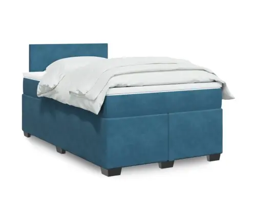 Atsperu Gulta Ar Matraci, Zils Samts, 120X190 Cm Vidaxl