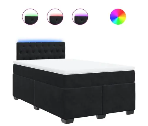 Lova Su Spyruoklėmis Ir Čiužiniu, Juoda, 120X200cm Aksomas