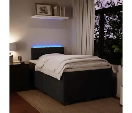 Lova Su Spyruoklėmis Ir Čiužiniu, Juoda, 120X200cm Aksomas