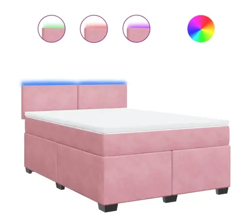 Atsperu Gulta Ar Matraci, Rozā Samts, 140X190 Cm Vidaxl