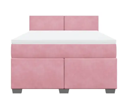 Atsperu Gulta Ar Matraci, Rozā Samts, 140X190 Cm Vidaxl