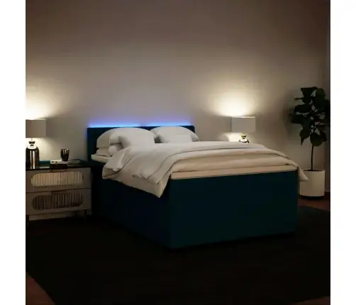 Lova Su Spyruoklėmis Ir Čiužiniu, Mėlyna, 140X190cm Aksomas