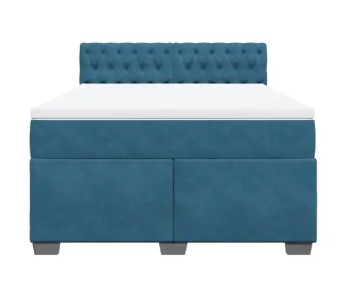 Lova Su Spyruoklėmis Ir Čiužiniu, Mėlyna, 140X190cm Aksomas