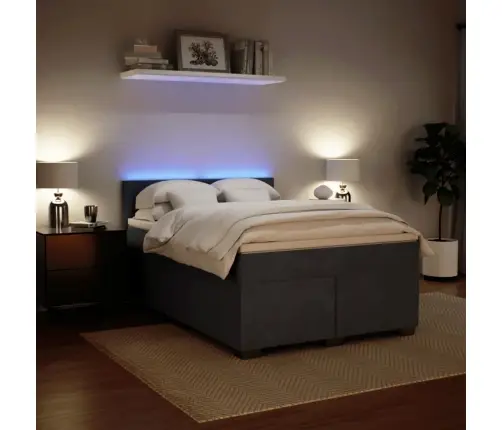 Lova Su Spyruoklėmis Ir Čiužiniu, Pilka, 140X200 cm Aksomas