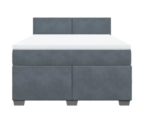 Lova Su Spyruoklėmis Ir Čiužiniu, Pilka, 140X200 cm Aksomas