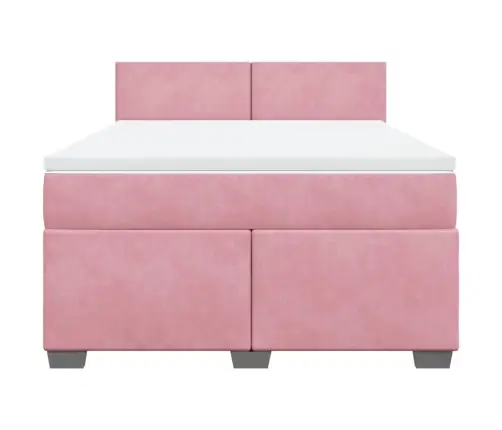 Lova Su Spyruoklėmis Ir Čiužiniu, Rožinė, 140X200 cm Aksomas Lova Su Spyruoklėmis Ir Čiužiniu, Rožinė, 140X200 cm Aksomas