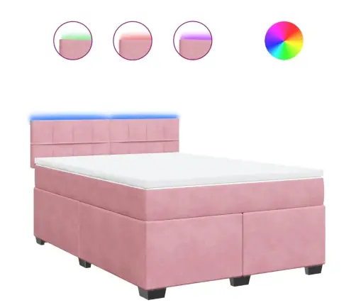 Atsperu Gulta Ar Matraci, Rozā Samts, 140X200 Cm Vidaxl