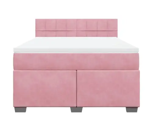 Atsperu Gulta Ar Matraci, Rozā Samts, 140X200 Cm Vidaxl