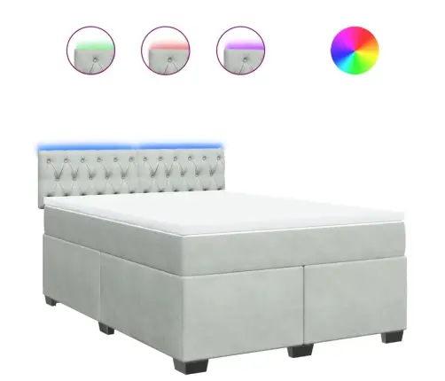 Atsperu Gulta Ar Matraci, Gaiši Pelēka Samts, 140X200 Cm Vidaxl