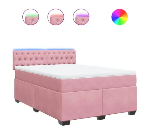 Atsperu Gulta Ar Matraci, Rozā Samts, 140X200 Cm Vidaxl