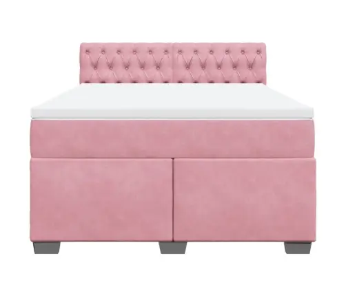 Atsperu Gulta Ar Matraci, Rozā Samts, 140X200 Cm Vidaxl