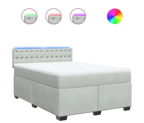 Lova Su Spyruoklėmis Ir Čiužiniu, Pilka, 140X200 cm Aksomas