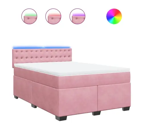 Atsperu Gulta Ar Matraci, Rozā Samts, 140X200 Cm Vidaxl