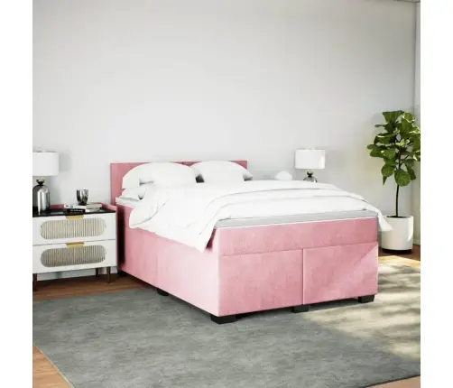 Atsperu Gulta Ar Matraci, Rozā Samts, 160X200 Cm Vidaxl