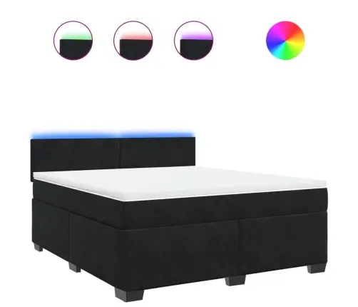 Lova Su Spyruoklėmis Ir Čiužiniu, Juoda, 180X200 cm Aksomas