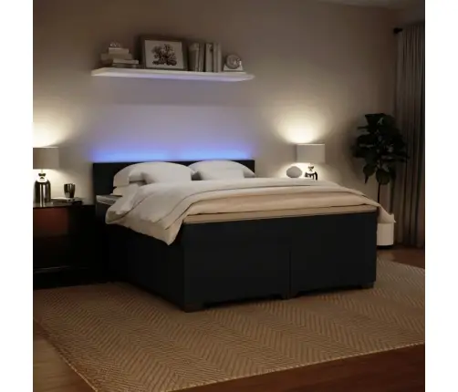 Lova Su Spyruoklėmis Ir Čiužiniu, Juoda, 180X200 cm Aksomas