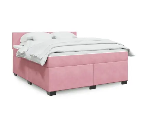 Atsperu Gulta Ar Matraci, Rozā Samts, 180X200 Cm Vidaxl