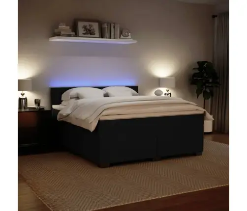 Lova Su Spyruoklėmis Ir Čiužiniu, Juoda, 180X200 cm Aksomas