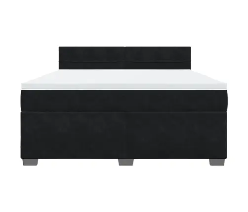 Lova Su Spyruoklėmis Ir Čiužiniu, Juoda, 180X200 cm Aksomas