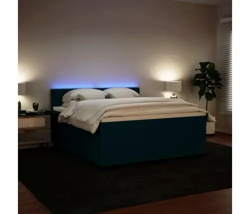 Lova Su Spyruoklėmis Ir Čiužiniu, Mėlyna, 180X200cm Aksomas