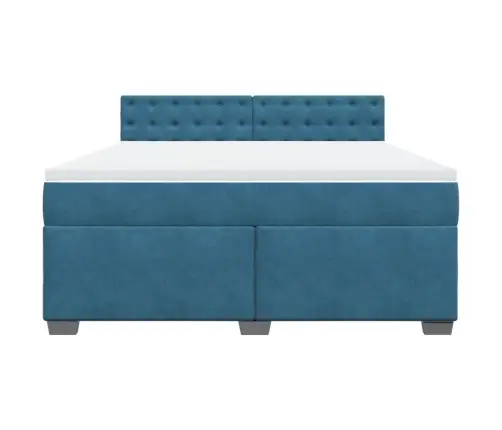 Lova Su Spyruoklėmis Ir Čiužiniu, Mėlyna, 180X200cm Aksomas