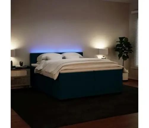 Lova Su Spyruoklėmis Ir Čiužiniu, Mėlyna, 200X200cm Aksomas