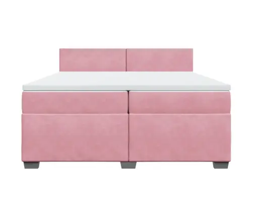 Lova Su Spyruoklėmis Ir Čiužiniu, Rožinė, 200X200 cm Aksomas