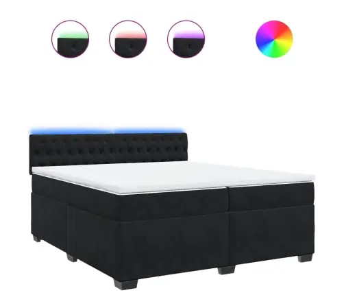 Lova Su Spyruoklėmis Ir Čiužiniu, Juoda, 200X200 cm Aksomas